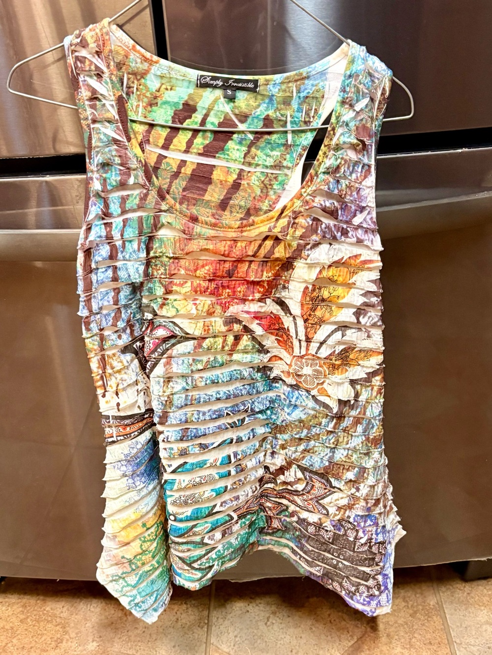 Simply Irresistible Multicolor Ruffled Stripe Floral Tank-Small